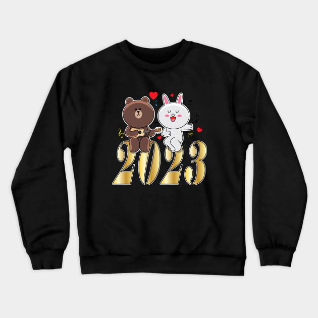 Brown Bear Cony Bunny Rabbit New Year 2023 Crewneck Sweatshirt by ArticArtac